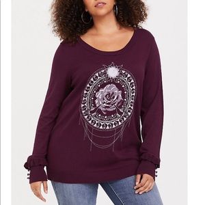 Torrid Burgundy Princess Mandala Ruffle Sweater